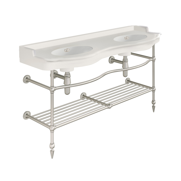 Paris 1410mm double on two leg basin stand. Zero, one or three tap holes.