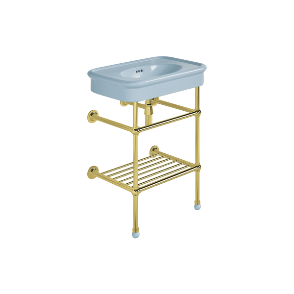 Rockwell 610mm Powder Blue basin on Basin Stand. Zero, one or three tap holes.