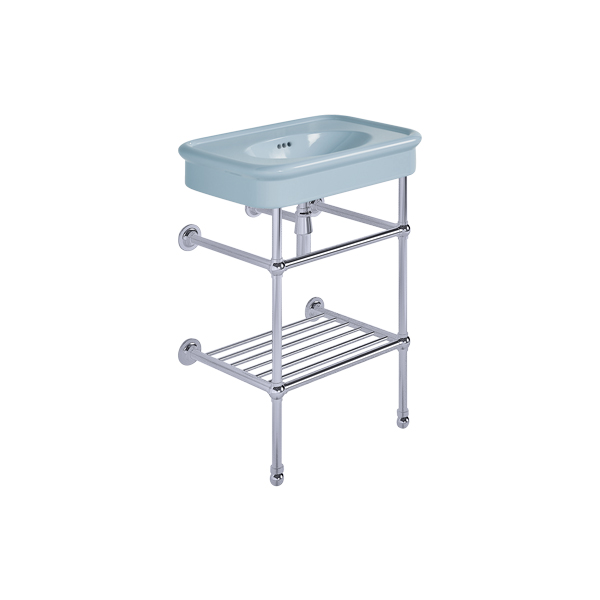 Rockwell 610mm Powder Blue basin on Basin Stand. Zero, one or three tap holes.