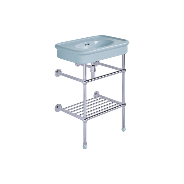 Rockwell 610mm Powder Blue basin on Basin Stand. Zero, one or three tap holes.