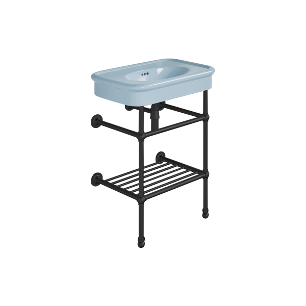 Rockwell 610mm Powder Blue basin on Basin Stand. Zero, one or three tap holes.