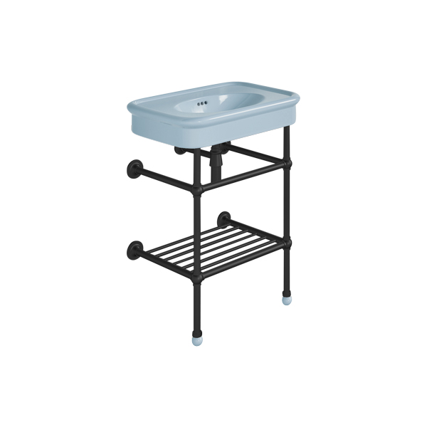 Rockwell 610mm Powder Blue basin on Basin Stand. Zero, one or three tap holes.
