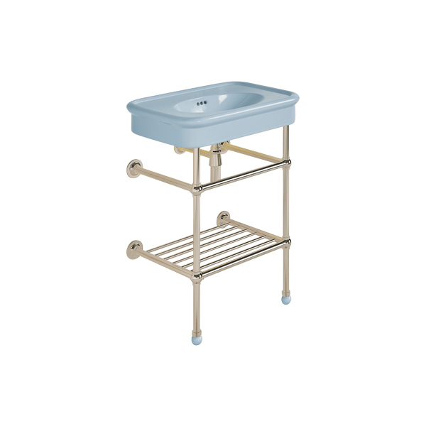 Rockwell 610mm Powder Blue basin on Basin Stand. Zero, one or three tap holes.
