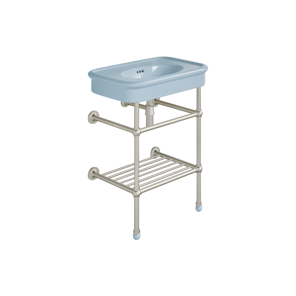 Rockwell 610mm Powder Blue basin on Basin Stand. Zero, one or three tap holes.