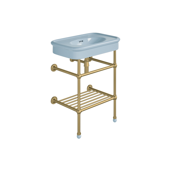 Rockwell 610mm Powder Blue basin on Basin Stand. Zero, one or three tap holes.