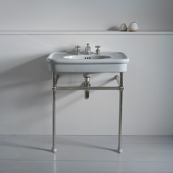 Rockwell 610mm Seattle Grey basin on basin stand. Zero, one or three tap holes.