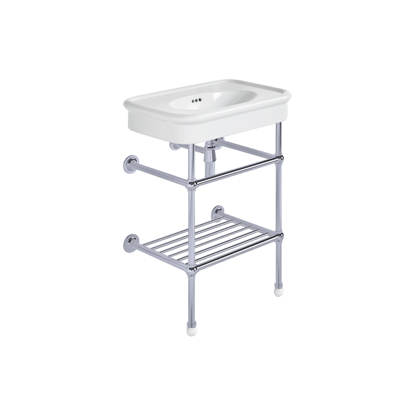 Rockwell 610mm White basin on basin stand. Zero, one or three tap holes.