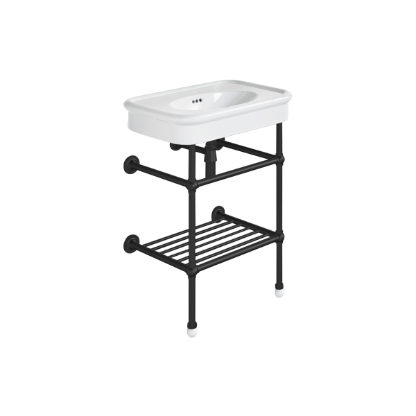 Rockwell 610mm White basin on basin stand. Zero, one or three tap holes.