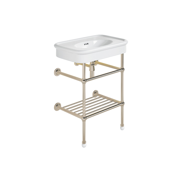 Rockwell 610mm White basin on basin stand. Zero, one or three tap holes.