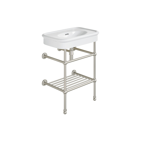 Rockwell 610mm White basin on basin stand. Zero, one or three tap holes.