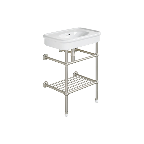 Rockwell 610mm White basin on basin stand. Zero, one or three tap holes.