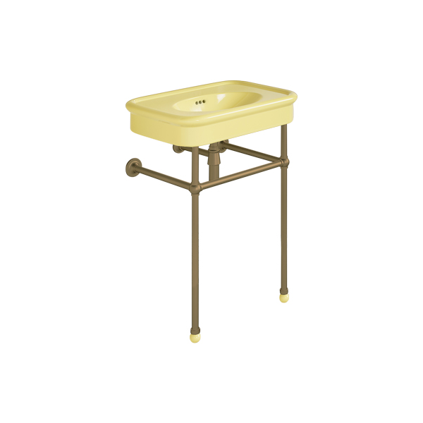 Rockwell 610mm Sherbet Yellow basin on basin stand. Zero, one or three tap holes.