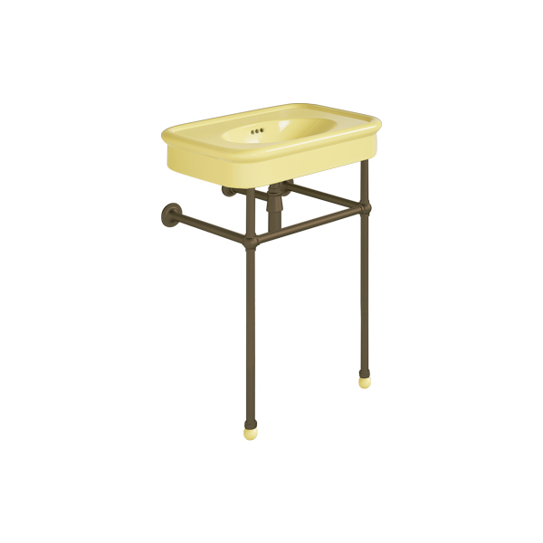 Rockwell 610mm Sherbet Yellow basin on basin stand. Zero, one or three tap holes.