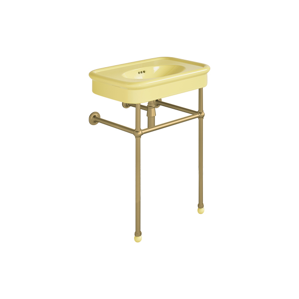 Rockwell 610mm Sherbet Yellow basin on basin stand. Zero, one or three tap holes.