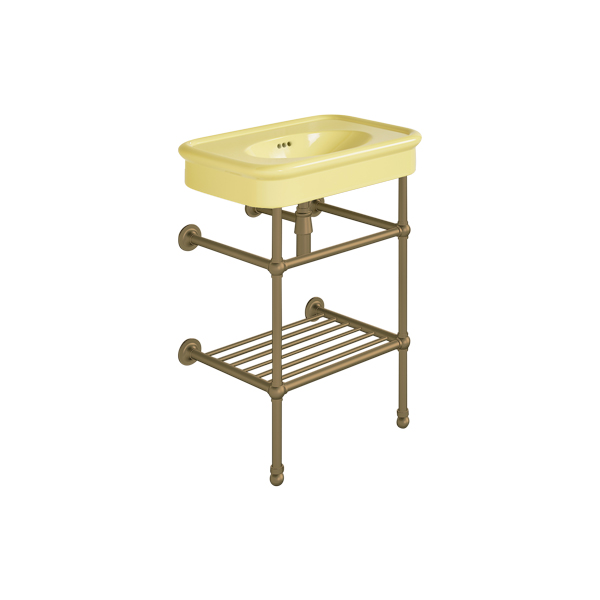 Rockwell 610mm Sherbet Yellow basin on basin stand. Zero, one or three tap holes.