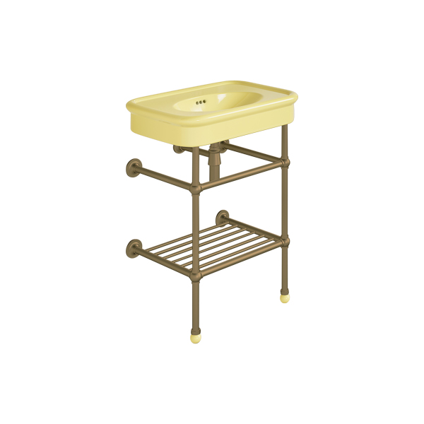 Rockwell 610mm Sherbet Yellow basin on basin stand. Zero, one or three tap holes.
