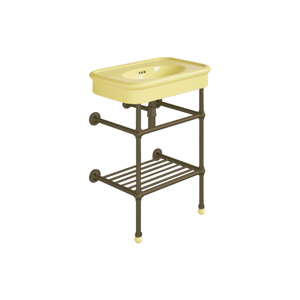 Rockwell 610mm Sherbet Yellow basin on basin stand. Zero, one or three tap holes.