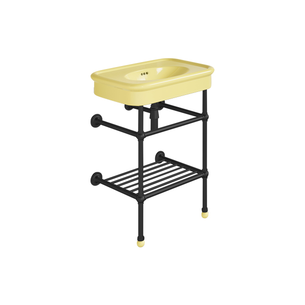 Rockwell 610mm Sherbet Yellow basin on basin stand. Zero, one or three tap holes.