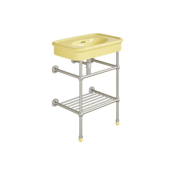 Rockwell 610mm Sherbet Yellow basin on basin stand. Zero, one or three tap holes.