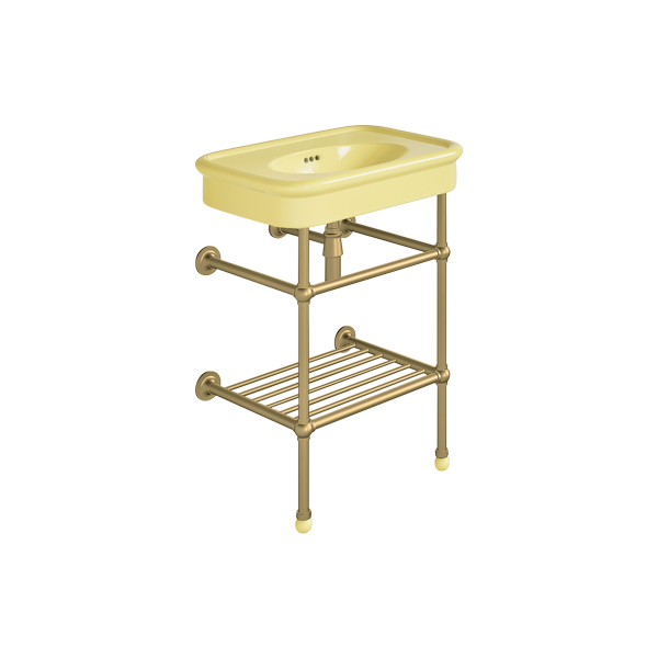 Rockwell 610mm Sherbet Yellow basin on basin stand. Zero, one or three tap holes.