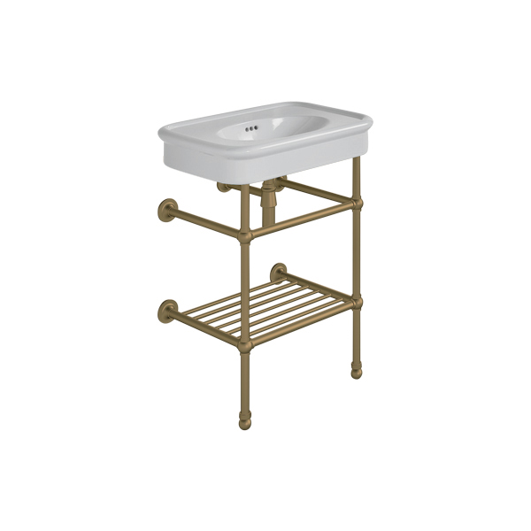 Rockwell 610mm Seattle Grey basin on basin stand with shelf. Zero, one or three tap holes.