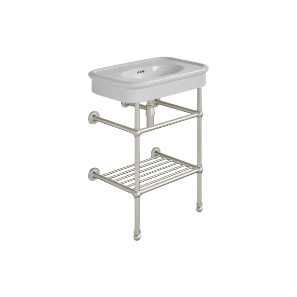 Rockwell 610mm Seattle Grey basin on basin stand with shelf. Zero, one or three tap holes.