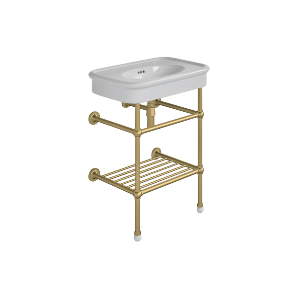 Rockwell 610mm Seattle Grey basin on basin stand with shelf. Zero, one or three tap holes.