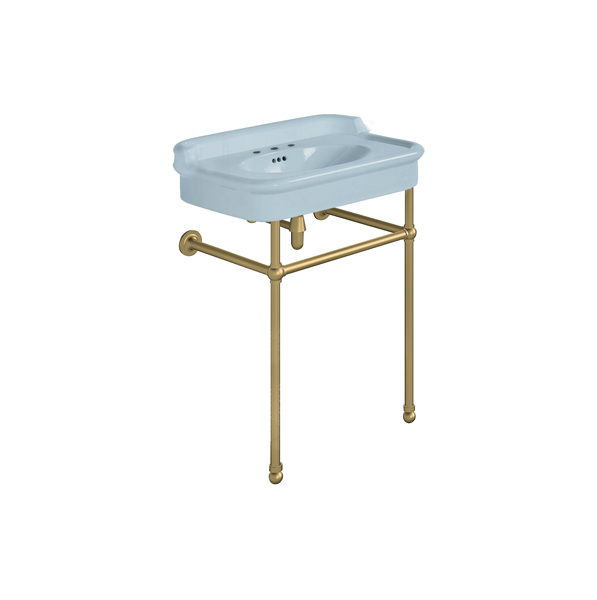Rockwell 680mm Powder Blue basin with upstand on basin stand. Zero, one or three tap holes.