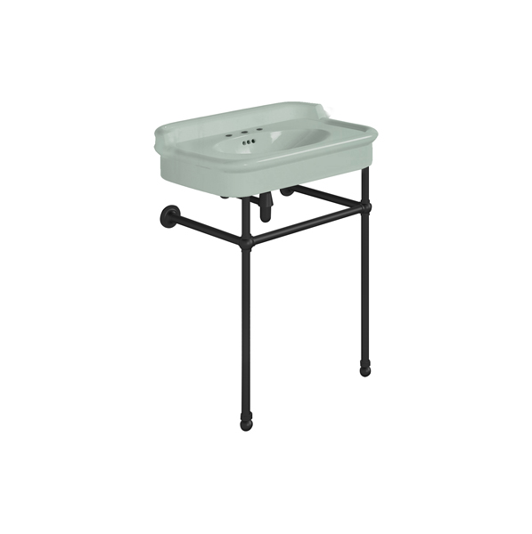 Rockwell 680mm Willow Green basin with upstand on basin stand. Zero, one or three tap holes.