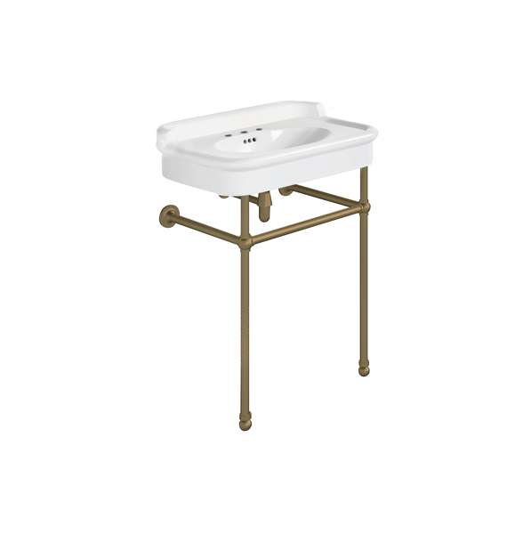 Rockwell 680mm White basin with upstand on basin stand. Zero, one or three tap holes.