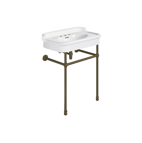 Rockwell 680mm White basin with upstand on basin stand. Zero, one or three tap holes.