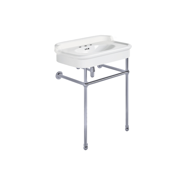 Rockwell 680mm White basin with upstand on basin stand. Zero, one or three tap holes.