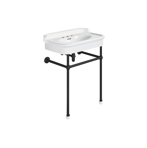 Rockwell 680mm White basin with upstand on basin stand. Zero, one or three tap holes.
