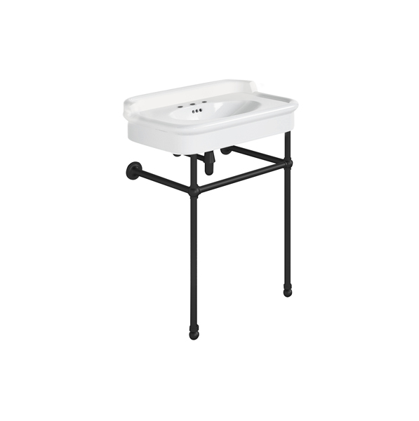 Rockwell 680mm White basin with upstand on basin stand. Zero, one or three tap holes.