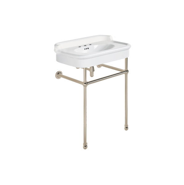 Rockwell 680mm White basin with upstand on basin stand. Zero, one or three tap holes.