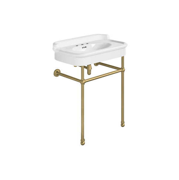 Rockwell 680mm White basin with upstand on basin stand. Zero, one or three tap holes.