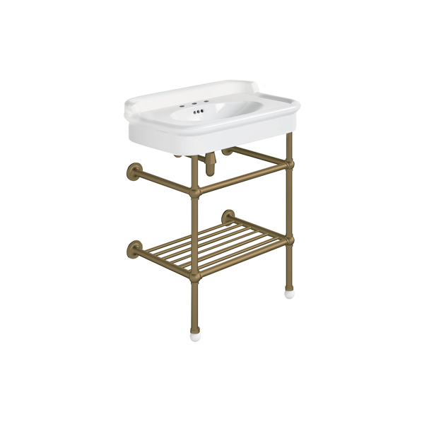 Rockwell 680mm White basin with upstand on basin stand with shelf. Zero, one or three tap holes.