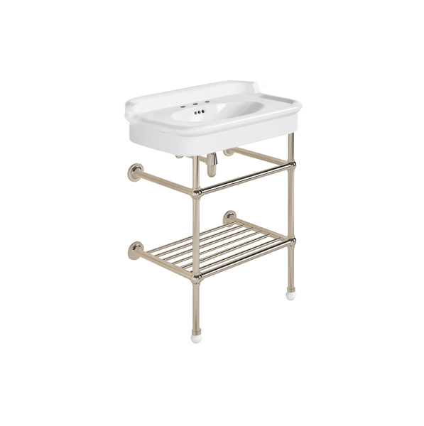 Rockwell 680mm White basin with upstand on basin stand with shelf. Zero, one or three tap holes.