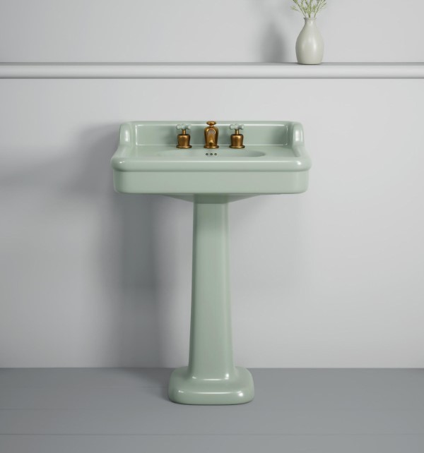 Rockwell 680mm basin with upstand in Willow Green on pedestal