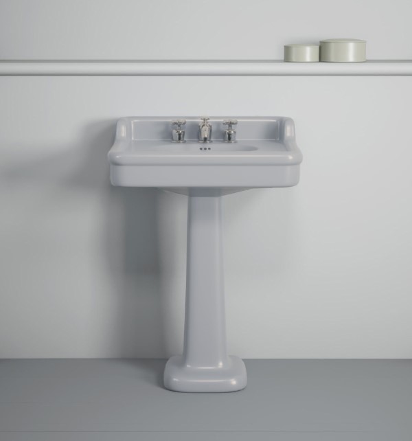 Rockwell 680mm basin with upstand in Seattle Grey on pedestal