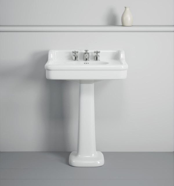 Rockwell 680mm basin with upstand in White on pedestal