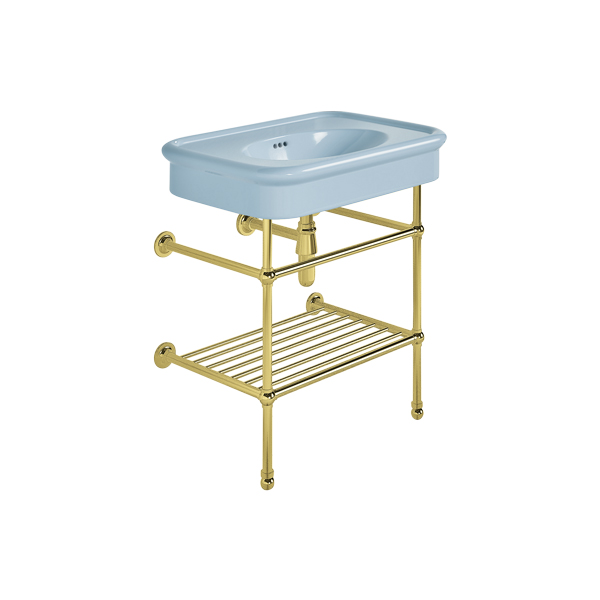 Rockwell 750mm Powder Blue basin on basin stand. Zero, one or three tap holes