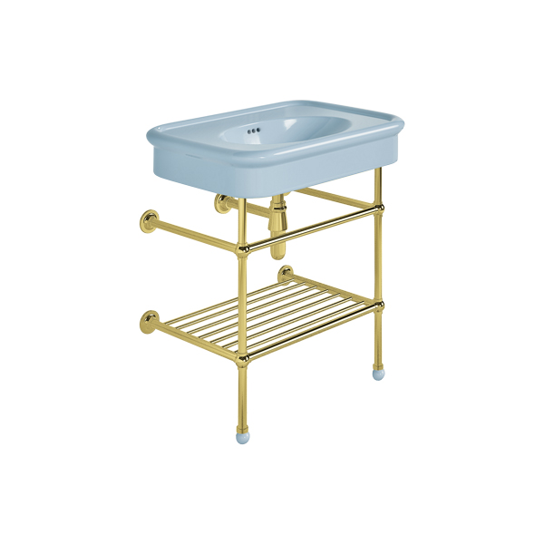 Rockwell 750mm Powder Blue basin on basin stand. Zero, one or three tap holes