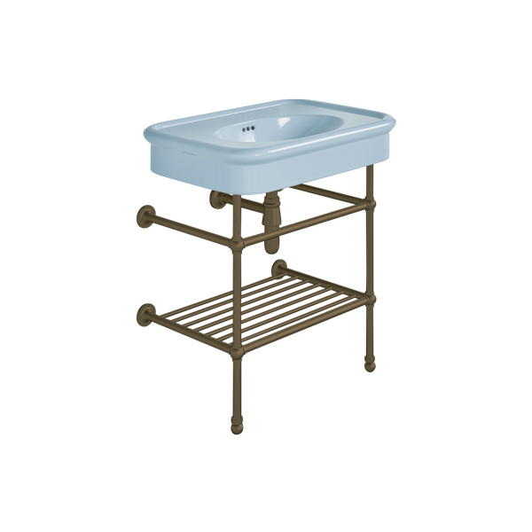 Rockwell 750mm Powder Blue basin on basin stand. Zero, one or three tap holes