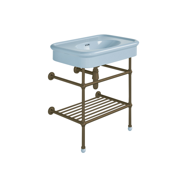 Rockwell 750mm Powder Blue basin on basin stand. Zero, one or three tap holes