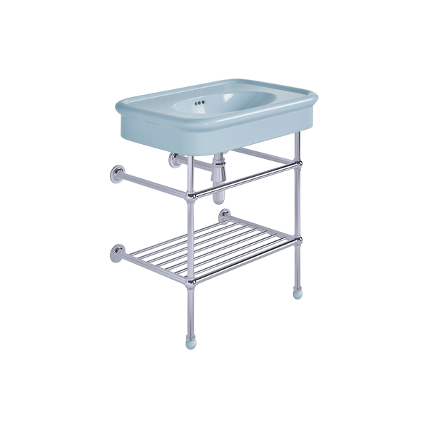 Rockwell 750mm Powder Blue basin on basin stand. Zero, one or three tap holes