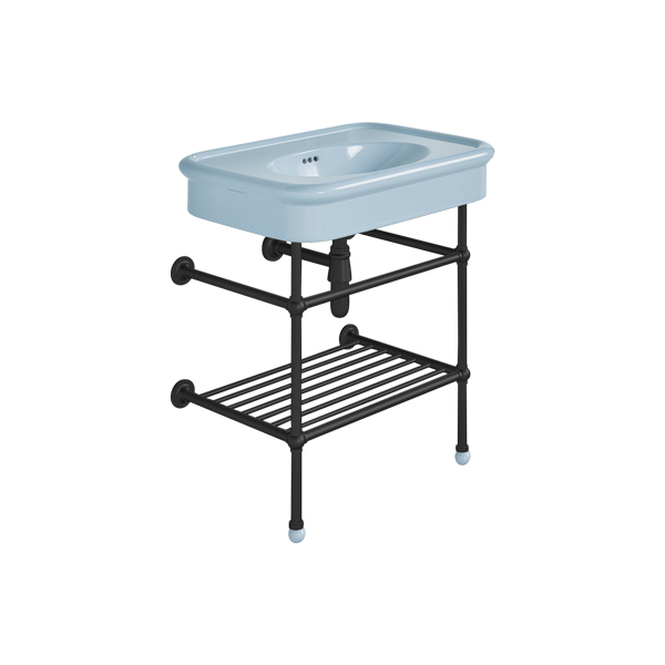 Rockwell 750mm Powder Blue basin on basin stand. Zero, one or three tap holes