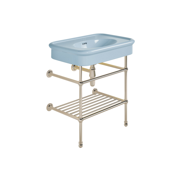 Rockwell 750mm Powder Blue basin on basin stand. Zero, one or three tap holes