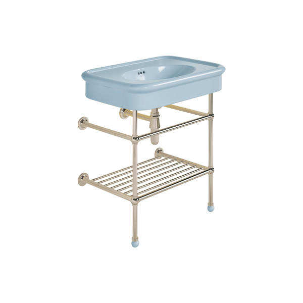 Rockwell 750mm Powder Blue basin on basin stand. Zero, one or three tap holes