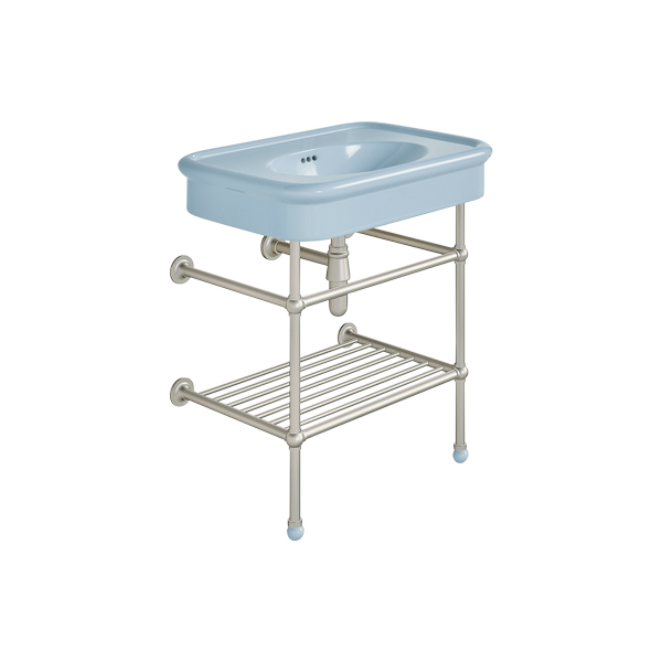 Rockwell 750mm Powder Blue basin on basin stand. Zero, one or three tap holes